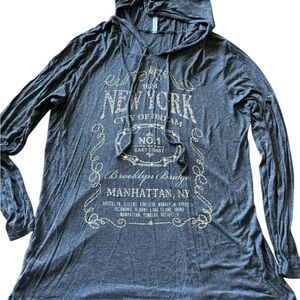 OCASION New York Hooded Top Women’s Gray Lightweight Graphic Hoodie Long Sleeve